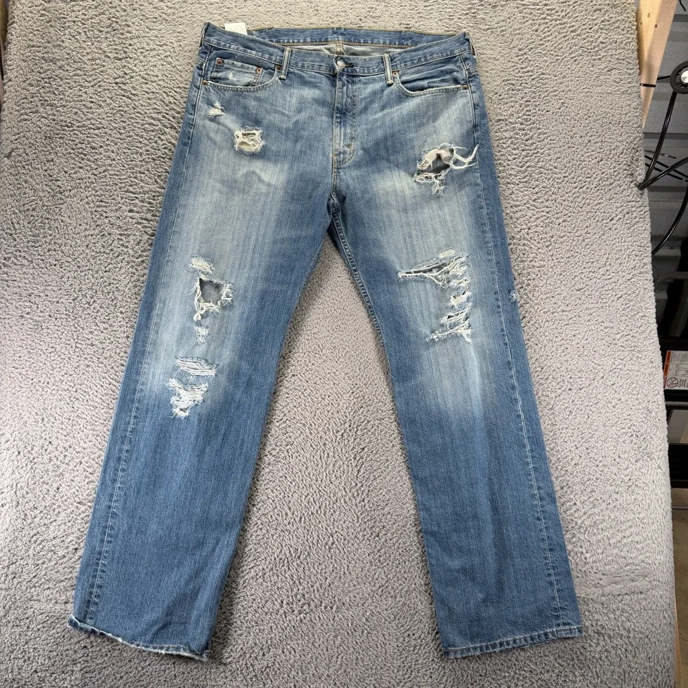 Levi's 569 Jeans Mens 42x34 Blue Cotton Denim Straight Travel Distressed Faded